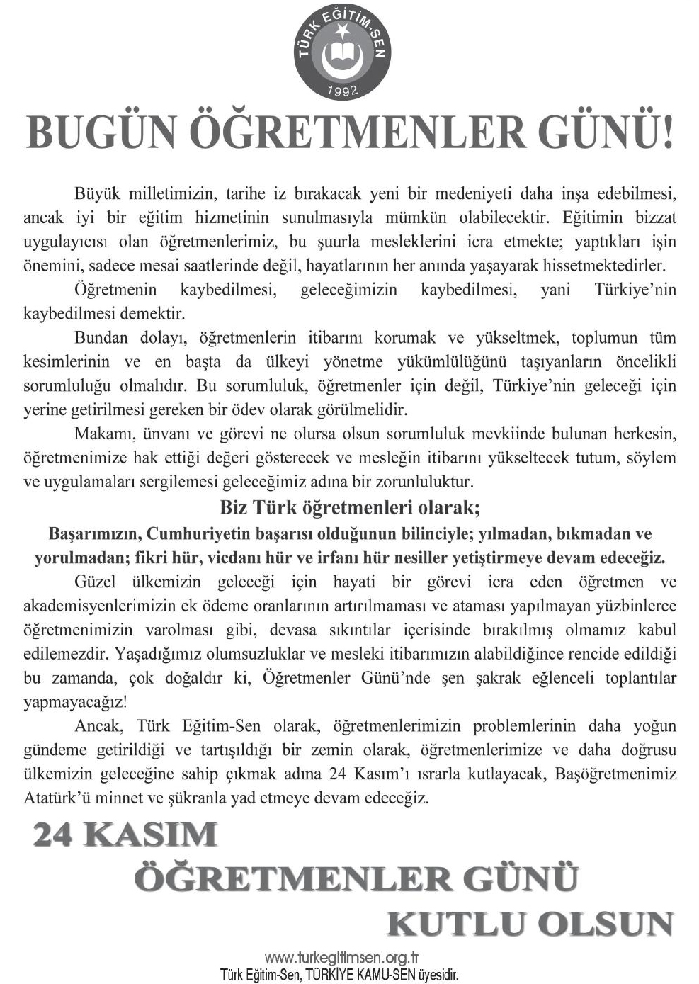 24 Kasım Öğretmenler Günü Kutlu Olsun